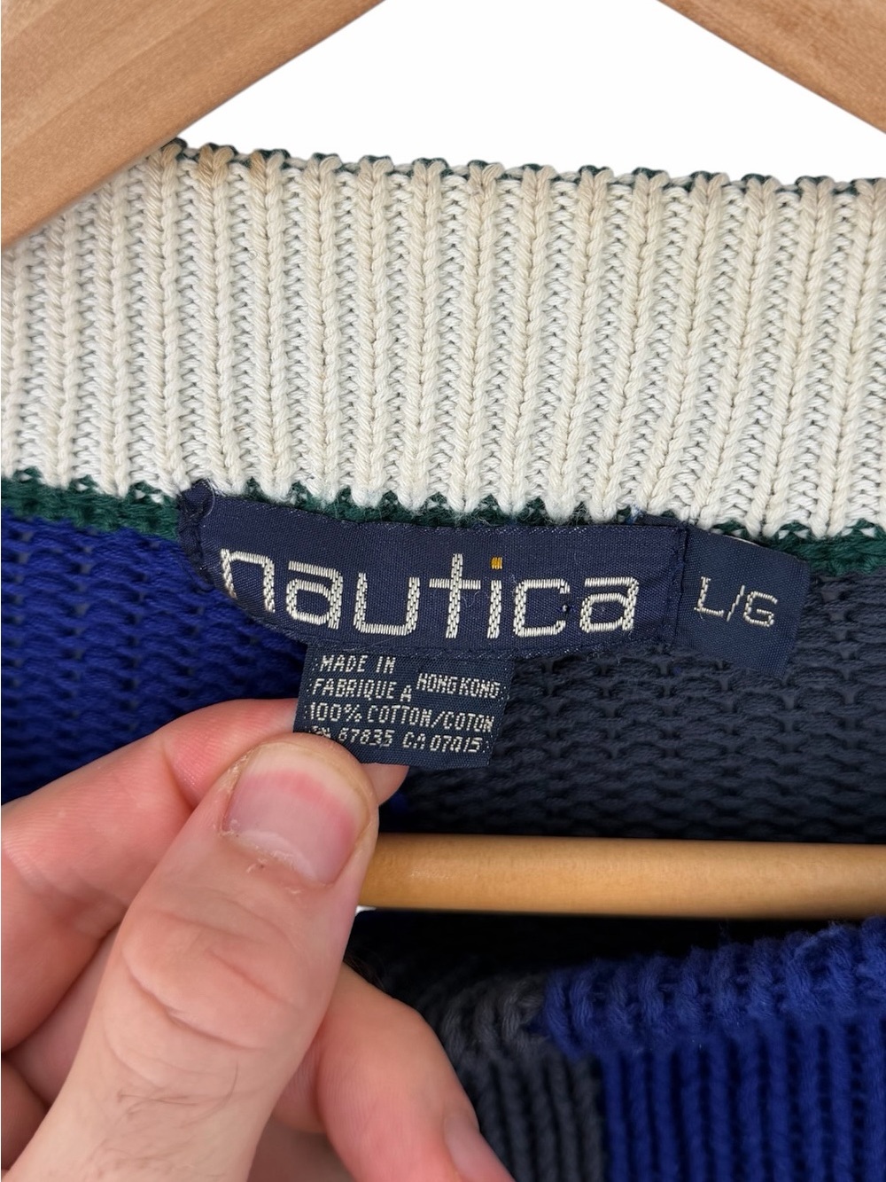 Nautica Men’s Large Colorblock Chunky Knit Sweater Crest Logo Preppy Vintage 90s - Picture 7 of 8
